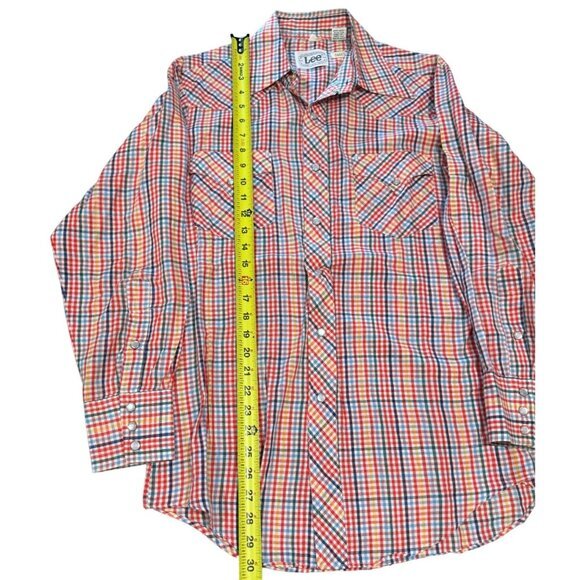 LEVIS Vtg Long Sleeve Peral Snap Plaid 15 1/2 33 Red Blue | Q1 - Picture 4 of 6